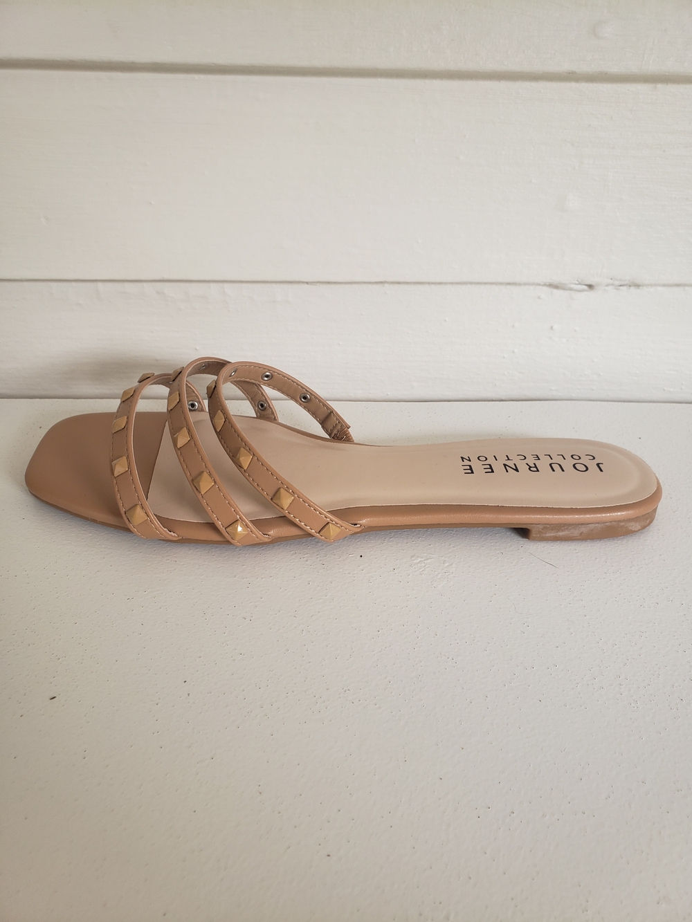 Journee Collection Camarie Tan Studded Slide Sandals Size 8.5
